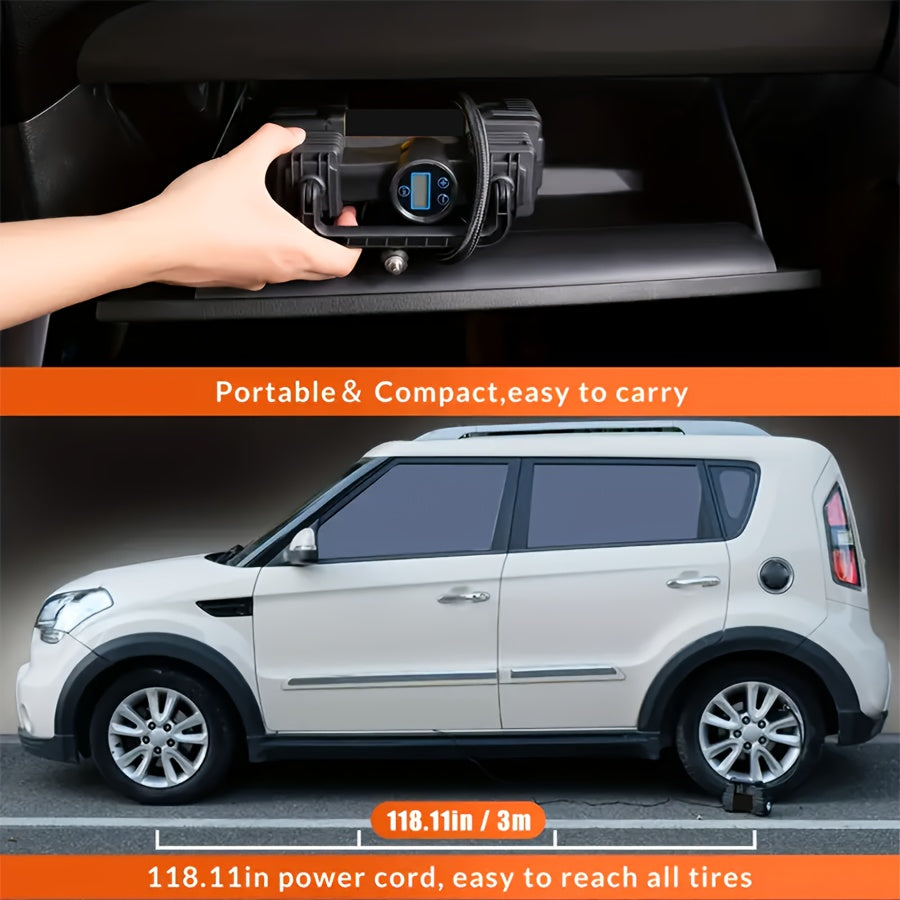 1pc Tire Inflator Portable Air Compressor 150PSI, 12V Car Air Pump with Digital Display, LED Lights, Car Power Outlet Lighter for Cars, Motorcycles, Bikes And Balls
