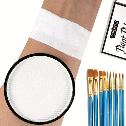 Water Activated Face Paint Kit 6 Colors with 10 Brushes – Water Based Face Body Paint Palette Black White Red Blue Green Purple for Halloween Cosplay SFX Stage Party Body Art