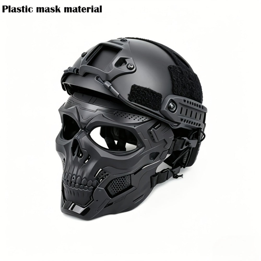 FAST Tactical Helmet & Skull Mask Set ABS Adjustable Knob for CS Paintball Airsoft – Cosplay Halloween Rave Party Photo Prop Bar Club Music Festival Gift, Black