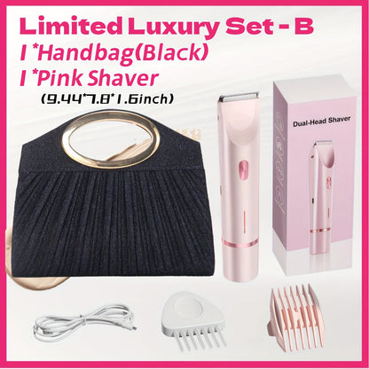 Electric Hair Trimmer for Women Dual Head IPX7 Waterproof USB Rechargeable Painless Bikini Trimmer Face Body Shaver Arms Legs Underarm Bikini Line Sensitive Skin Pink Special Edition Gift Set