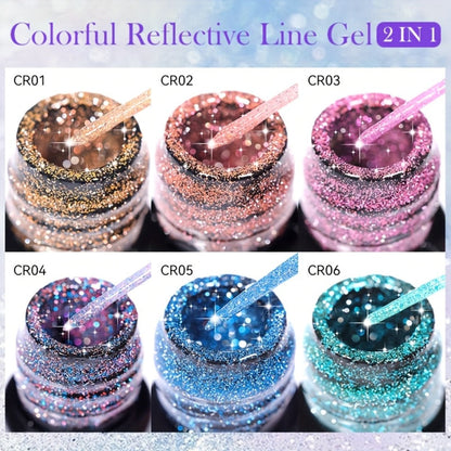 Reflective Glitter Line Gel Nail Art Set LILYCUTE Sparkling Stripe 3pcs 5ml Each - Ultra-Thin Pull Line Drawing Graffiti Gel Polish LED UV Cured DIY Home Manicure for Women