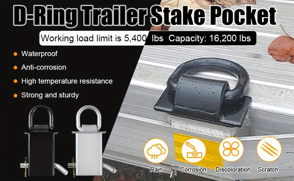 4/6/8/12/16 Pack 16200lbs Adjustable Heavy Duty Stakes, Stainless Steel Heavy-Duty Adjustable Stake Pocket D-Ring - 16200lbs Capacity, 4 Pin Holes For Precision Fit, Removable Stake Pocket D-Ring Tie Downs Utility For Flatbed Trucks Trailers