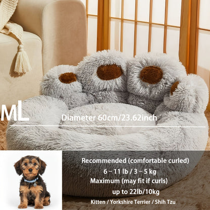 Plush Dog Bed Bear Paw Design – Thickened Soft Warm Pet Cushion Bed for Dogs & Cats, Non-Slip Bottom, Extra Large Cat Bed, 4 Sizes ML/L/XL/2XL – Pink, Grey, Coffee