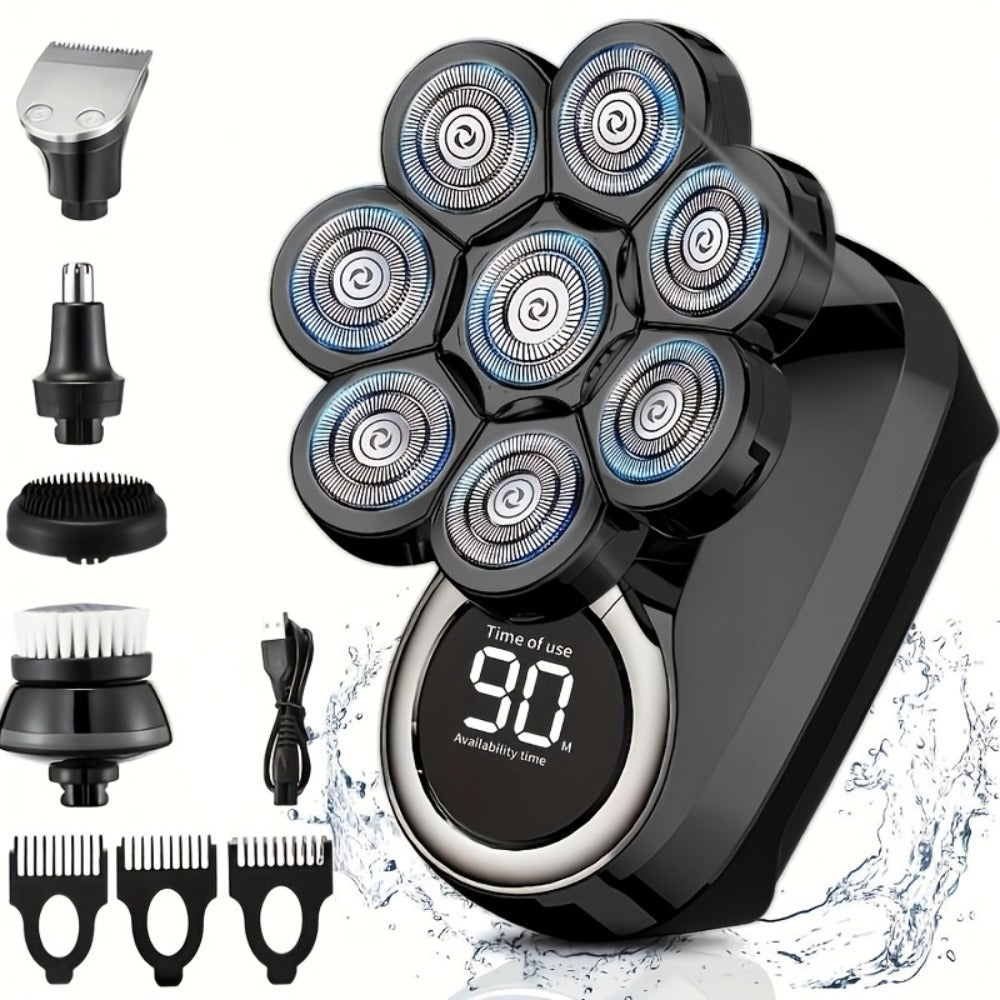 Electric Shaver 8-Blade 5-in-1 – IPX7 Waterproof USB-C Rechargeable Multi-Function Grooming Kit with Nose Hair Trimmer & Facial Brush, Fully Washable, 8D Replacement Blade Available