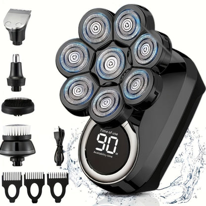 Electric Shaver 8-Blade 5-in-1 – IPX7 Waterproof USB-C Rechargeable Multi-Function Grooming Kit with Nose Hair Trimmer & Facial Brush, Fully Washable, 8D Replacement Blade Available