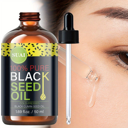 Black Seed Oil 100% Pure Cold Pressed Multi-Use Moisturizing Firming Skincare Oil for Face Body Hair Nails Eyelashes Natural Plant Extract All Skin Types Daily Skincare Routine