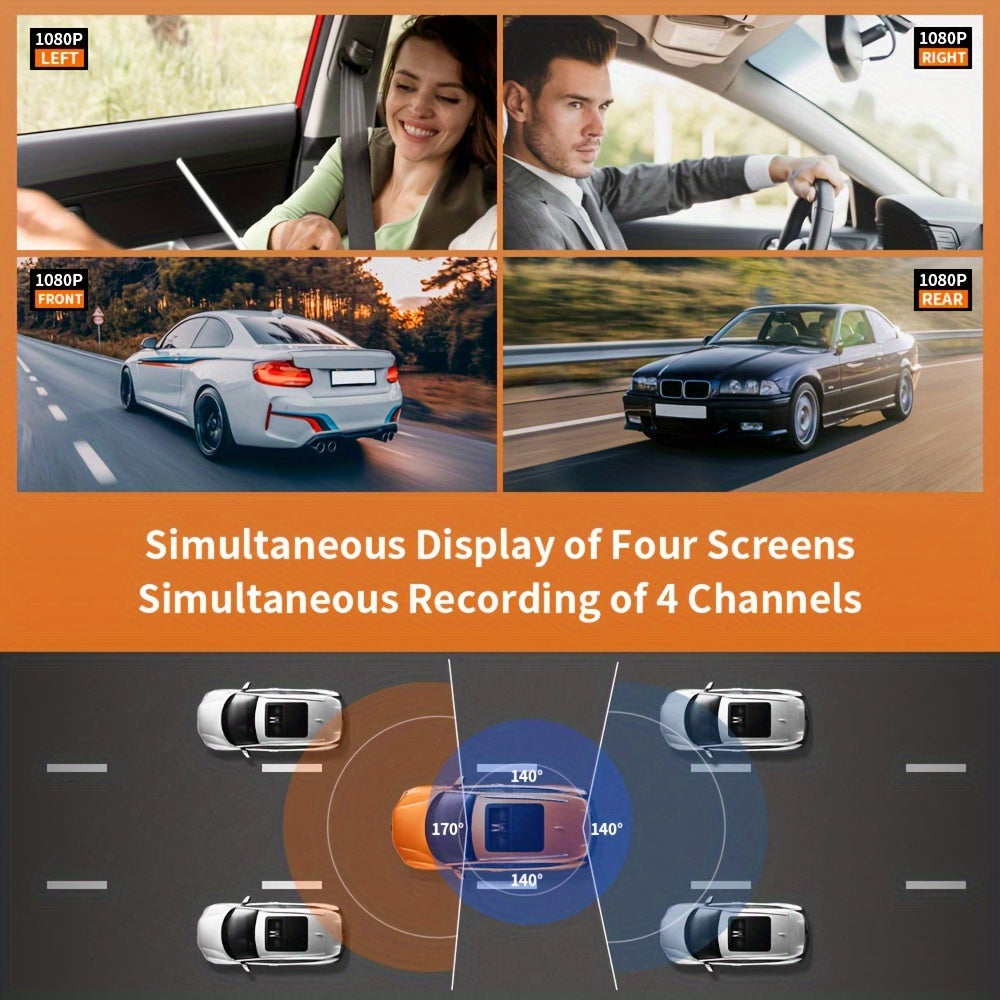 Dash Cameras for Vehicles Wifi with GPS Night Vision Car Black Box 4 Cameras with 1080P Resolution 170° Ultra-Wide Angle Super Clear Night Vision with 8IR Light Parking Monitoring Loop Recording And G-Sensor Dash Cameras for Truck
