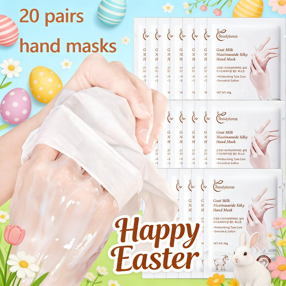 Moisturizing Hand Mask Gloves 20 Pairs with Niacinamide, Goat Milk & Glycerin | Brightening Deep Hydration Spa Treatment for Dry Rough Cracked Hands | Hypoallergenic Fragrance-Free Bulk Gift for Women