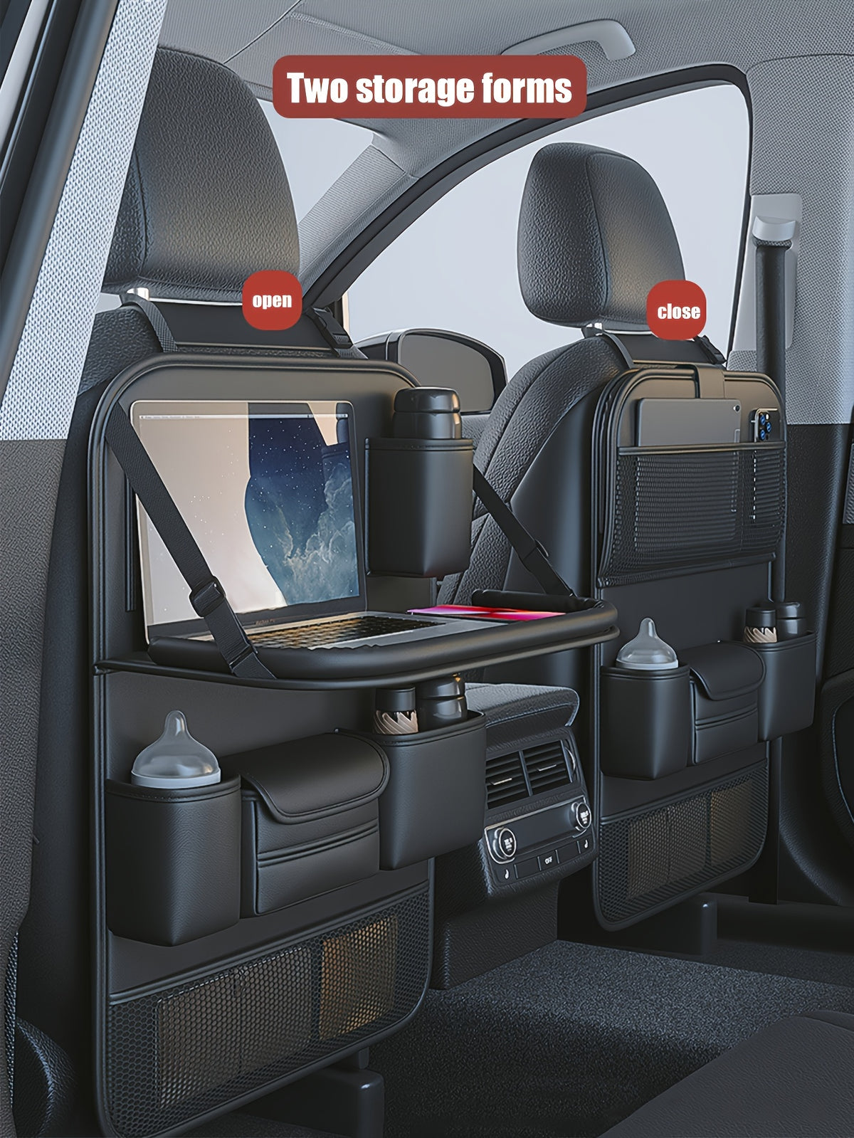 Ling Grid Backrest Storage Bag: Large Capacity, PU Leather, Car Seat Organizer