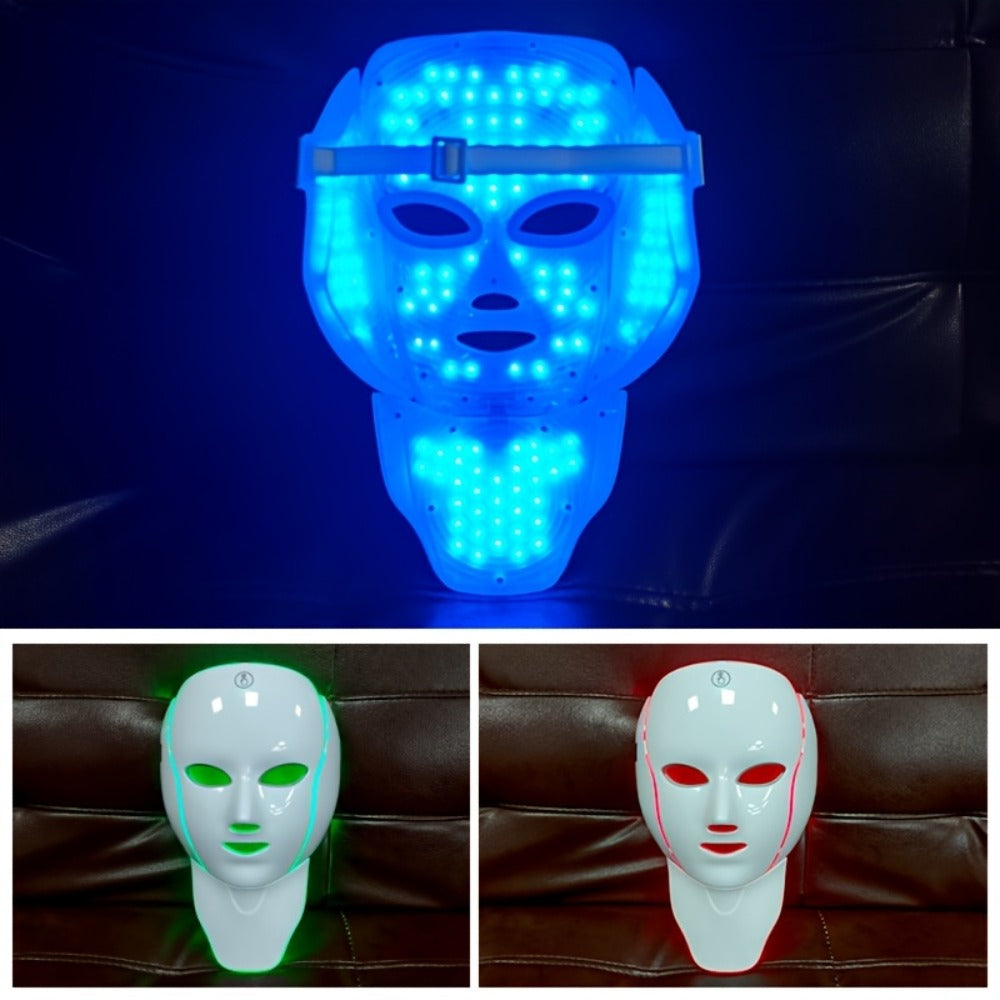 7-Color LED Light Therapy Facial Mask Device – Skincare Beauty Tool for Face & Neck, USB Rechargeable, Anti-Aging Red Light, Acne Blue Light, Skin Rejuvenation Gift