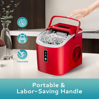 Self-Cleaning Ice Maker Countertop 8 Cubes in 6 Minutes, 2 Ice Sizes S/L, 26-29 Lbs Per Day, Smart ICE FULL & ADD WATER Indicators, Portable Handle, 6 Colors for Home Kitchen Camping RV
