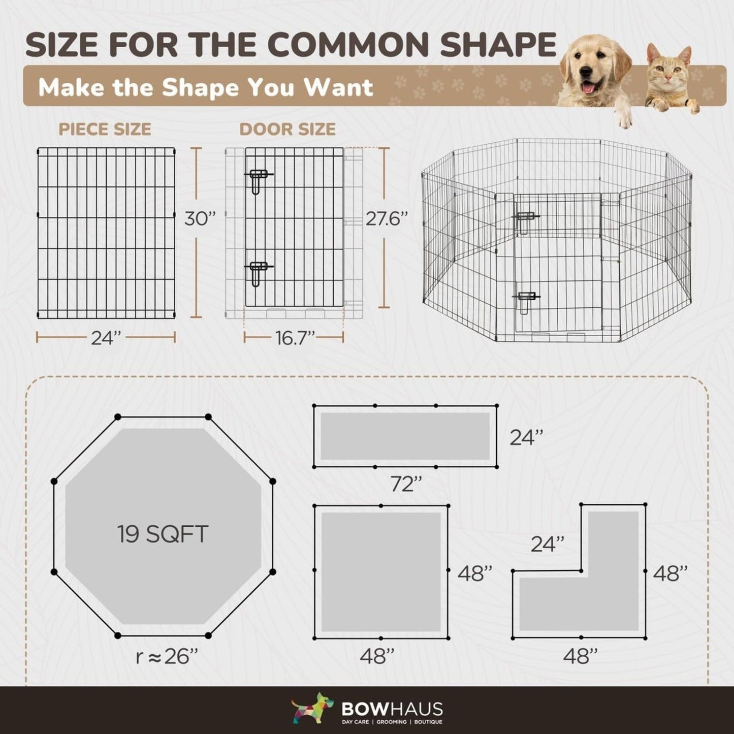 Dog Playpen 8 Panel Foldable Metal Pet Fence with Gate | Heavy-Duty Indoor Outdoor Exercise Pen for Small Dogs & Animals | Portable Kennel Cage | 24 Inch | Multiple Configurations Rectangle Octagon