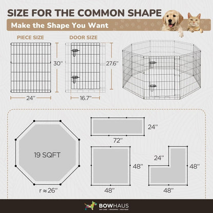 Dog Playpen 8 Panel Foldable Metal Pet Fence with Gate | Heavy-Duty Indoor Outdoor Exercise Pen for Small Dogs & Animals | Portable Kennel Cage | 24 Inch | Multiple Configurations Rectangle Octagon