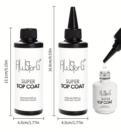 Gel Nail Top Coat 15ml Super Glossy & Matte Soak-Off LED Gel Polish Base Coat — Long-Lasting Salon Manicure Functional Gel Varnish for Home & Nail Salon Use