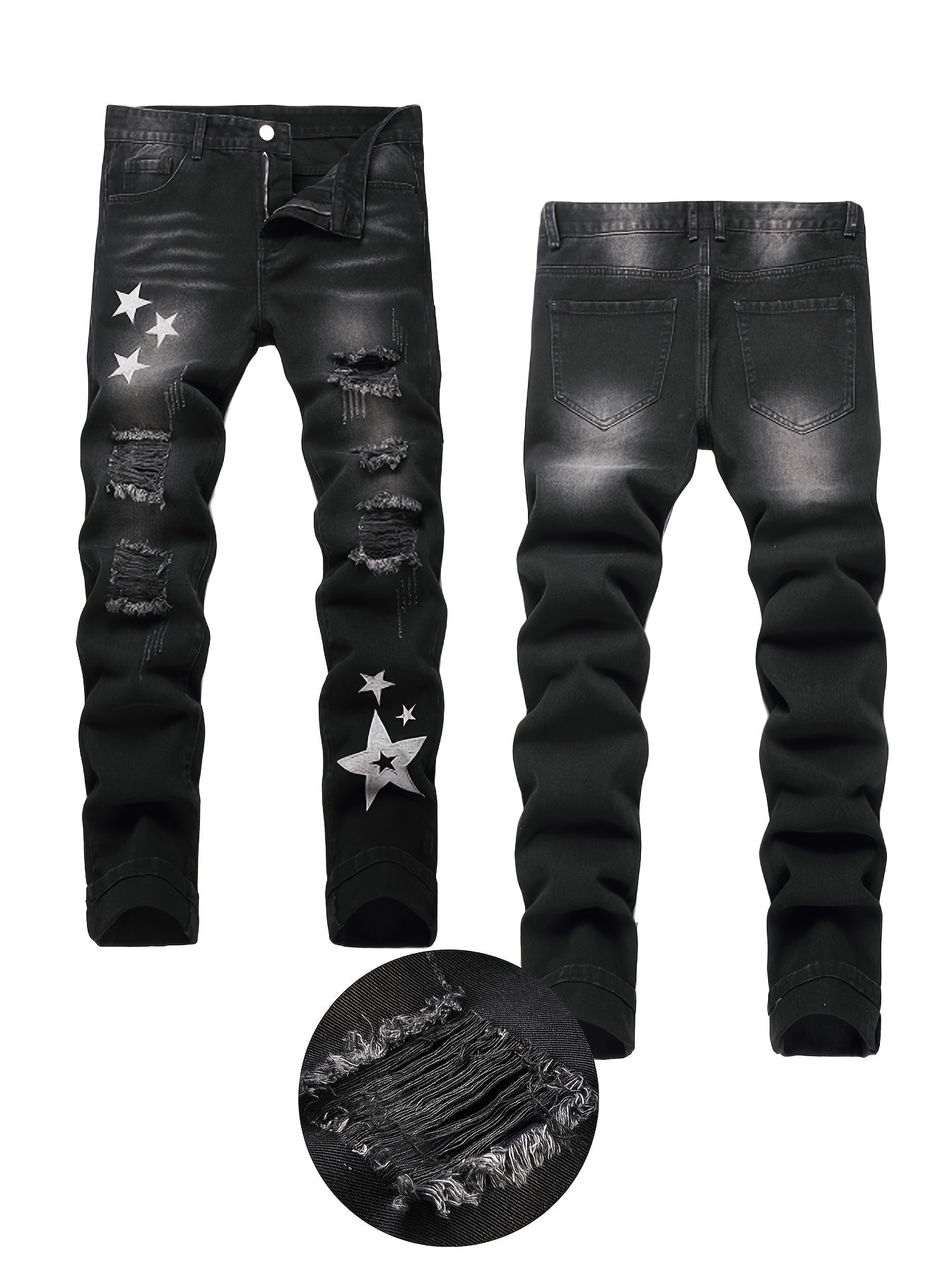 Teen Straight Leg Ripped Jeans - Multicolor Washed Denim