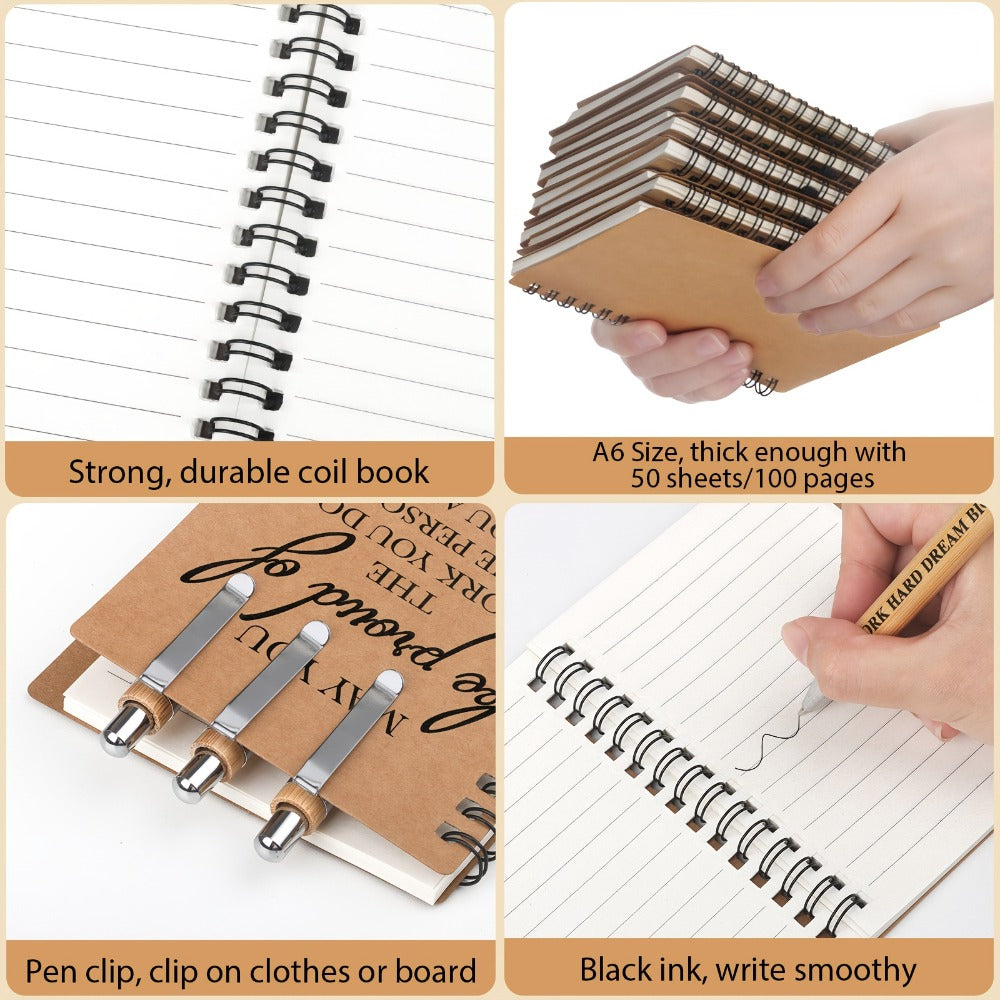 Spiral Notebooks with Retractable Bamboo Pens Bulk Gift Set – 30 Pack Inspirational Journals Thank You Gifts for Teachers Employees Back to School Encouragement Notepad