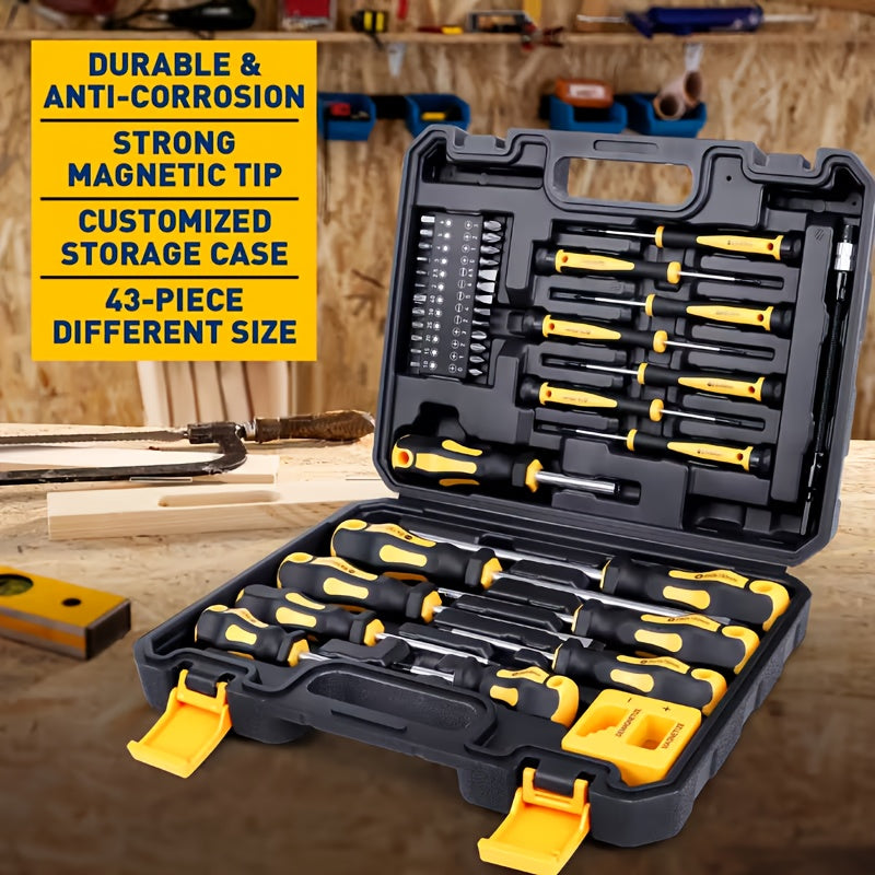 43pcs Magnetic Screwdriver Set with Magnetizing and Demagnetizing Tools - Interchangeable Batch Head, Ergonomic Handle and Magnetic Base - Suitable for Manual Tools in Automobiles and Electronic Products,Precision Screwdriver Set for Tools for Men
