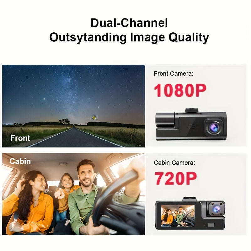 Two/Triple Camera Dash Cam - Infrared Night Vision, 1080P Front And 720P Rear,170° Wide Angle & Built-In Audio - Optional 32GB Card, Loop Recording, G-Sensor - Perfect Vehicle Safety Camera 24 Hours Parking Mode for New Cars Or Holiday Gifts