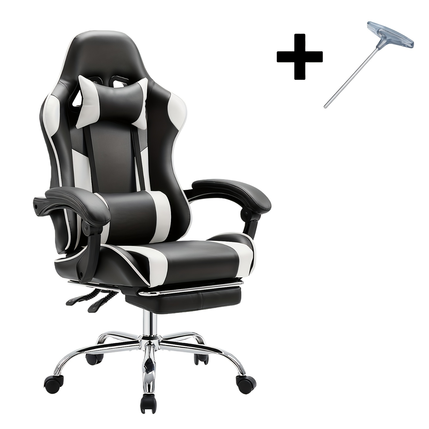 Ergonomic Gaming Chair with Rotating Armrest Lumbar Support & Headrest – Esports Racing Style Computer Office Chair with Footrest for Home Office Desk Work Study