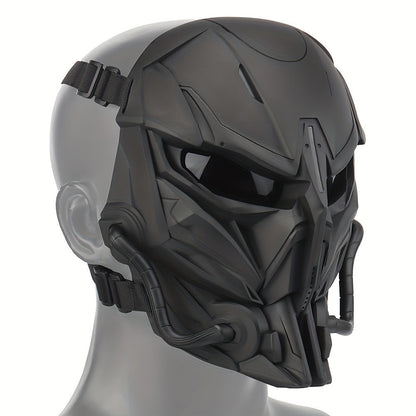 Cyberpunk Full Face Mask Breathable Anti-Fog Nylon Silver – Complete Face Covering for Halloween Carnival Rave LARP Cosplay, Sci-Fi Costume Helmet Prop, 9x8in Unisex Adults Teens