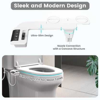 Bidet Attachment for Toilet - Dual Retractable Nozzle Non-Electric Self-Cleaning Fresh Water Bidet Sprayer, Adjustable Water Pressure, Fits Most Toilets, Brass T-Adapter & Metal Hose Included, Easy Install