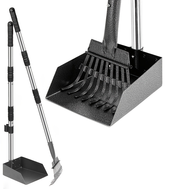 Dog Pooper Scooper Set Stainless Steel – Rust-Proof Tray & Rake with Adjustable Handles, Easy-Clean Pet Waste Removal Scoop for All Breeds, Multiple Colors Available