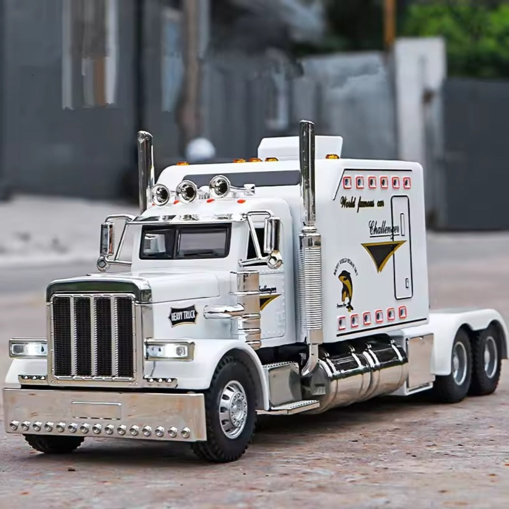 Semi Truck Toy 1:24 Scale Die-Cast Metal Pull-Back Alloy Semi-Trailer Truck with Trailer – Heavy Duty Truck Model Collectible Ornament for Kids Boys Ages 3+ | Best Birthday Christmas Gift