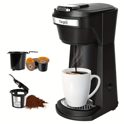 Single Serve Coffee Maker 2-in-1 for K-Cup Pods and Ground Coffee One-Button Operation 6-14oz Brew Sizes Auto Shut-Off Stainless Steel Drip Coffee Machine Blue Black Red Grey