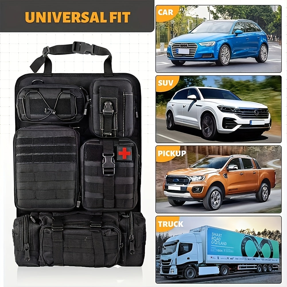 [Universal] Car Seat Back Organizer, Upgrade Vehicle Panel Organizer with 5 Detachable MOLLE Pouches for Vehicles Such As Jeep, Truck, SUV, Etc Multipurpose Car Organizer Hanging Travel Accessories Organizer Comes with 6pcs Keychains