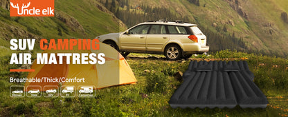 SUV Air Mattress for Camping Inflatable Car Bed with Air Pump 2 Pillows Flocking Surface Portable Sleeping Pad for SUV Backseat Road Trip Family Travel, Black