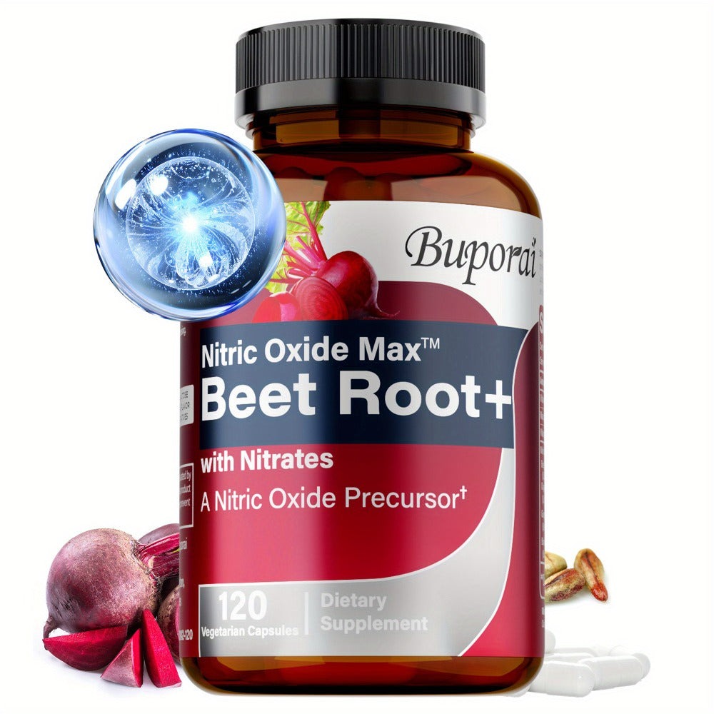 Nitric Oxide Beet Root Supplement with Beet Root Powder, Nitrates, Black Pepper & Antioxidants - Supports Blood Pressure, Heart Health & Nitric Oxide Production - 120 Capsules