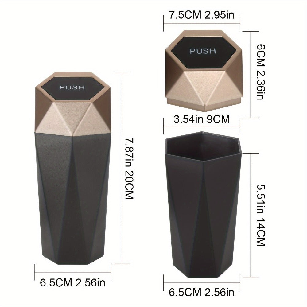 Car Trash Can with Trash Bags – Mini Diamond Design Car Bin Set, 2 Cans + 60 Bags (4 Rolls), One-Button Lid, Fits Cars Trucks SUVs – Car Interior Organizer