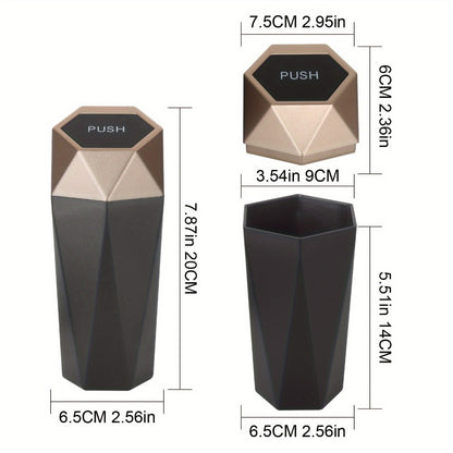 Car Trash Can with Trash Bags – Mini Diamond Design Car Bin Set, 2 Cans + 60 Bags (4 Rolls), One-Button Lid, Fits Cars Trucks SUVs – Car Interior Organizer