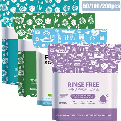 Disposable No-Rinse Foaming Bath Towels - Large 11.81" Body Wipes, Wet & Wipe Cleansing Cloths for Elderly Care, Camping, Post-Surgery, Fitness & Travel, Bulk 50/100/200 Pack, No Shower Needed