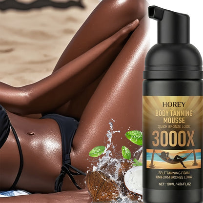 Sunless Self Tanning Mousse Deep Brown 3000X for Medium Dark to Dark Skin - Streak-Free Bronzing Foam with Carrot Oil & Coconut Oil, Hydrating Fake Tan 60ML