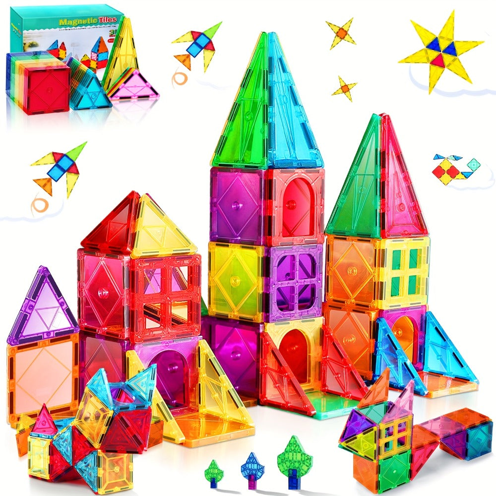 Toddler Magnetic Tiles 34 Piece Starter Set – STEM Magnetic Building Blocks for Kids Ages 3+, Creative Construction Toy for Boys & Girls, Birthday Christmas Gift