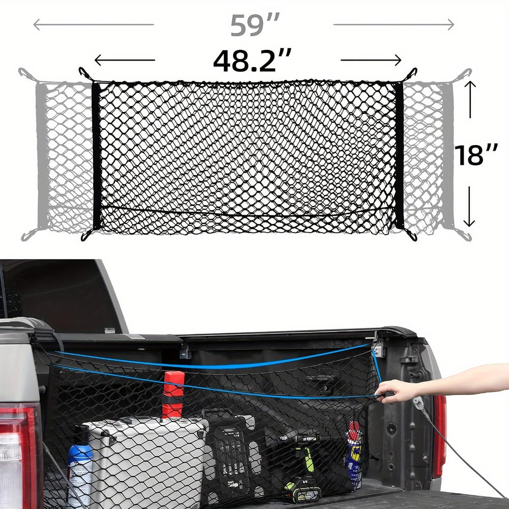 Truck Bed Cargo Net Elastic Mesh Organizer with Hooks Heavy Duty Bungee Net for Pickup Truck Bed Cargo Management Grocery Storage Secure Haul