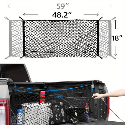 Truck Bed Cargo Net Elastic Mesh Organizer with Hooks Heavy Duty Bungee Net for Pickup Truck Bed Cargo Management Grocery Storage Secure Haul