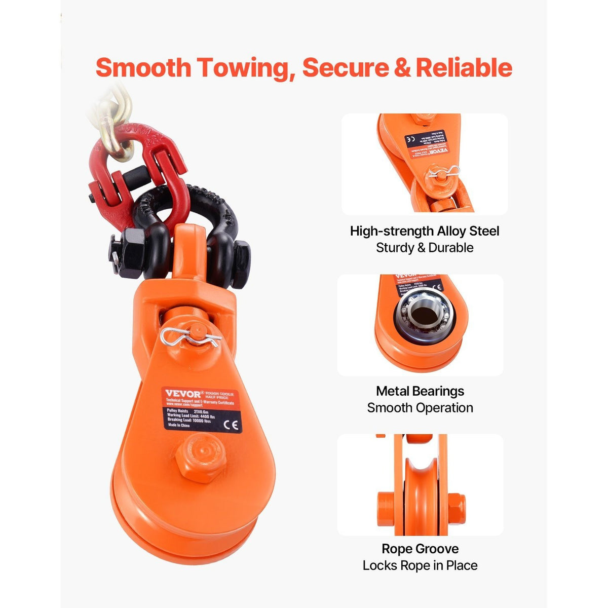 VEVOR 2 Ton 3" Snatch Block with Chain Flatbed Tow Truck Rollback Car Carrier Cable