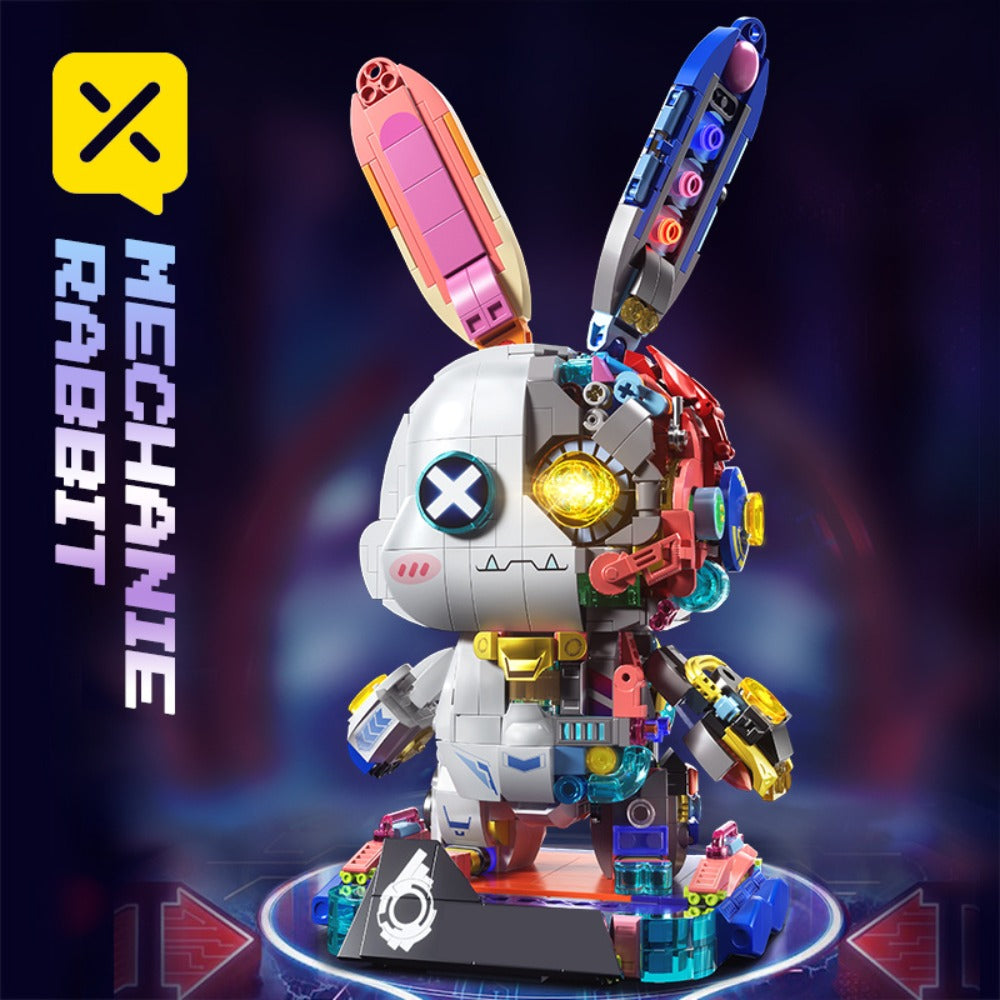Punk Mechanical Rabbit Building Block Set 1377pcs – Pink Steampunk Style Brick Model Kit, Mid-Scale ABS DIY Assembly Display Toy, Unique Halloween Christmas Birthday Gift for Teens & Adults