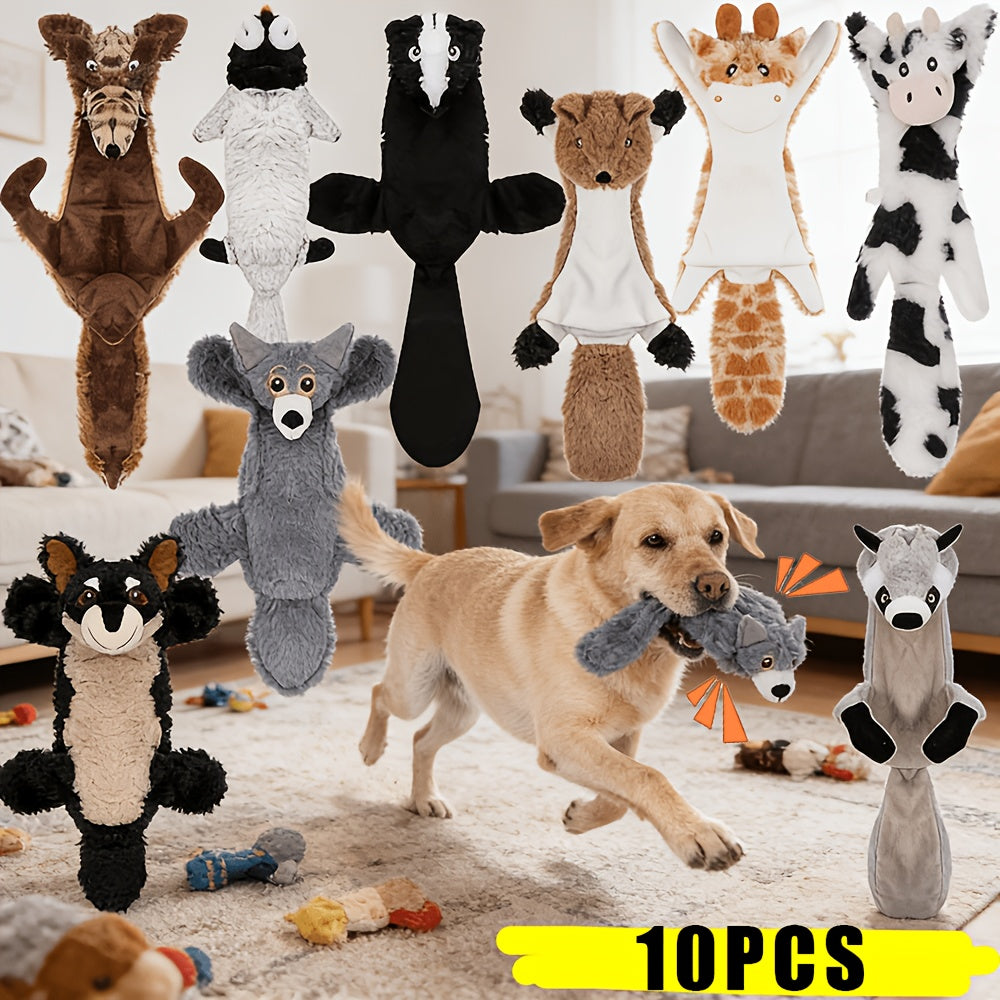 No Stuffing Dog Toys 10 Pack - Durable Crinkle Squeaky Plush Toys for Small Medium Large Dogs, Teething-Friendly for Aggressive Chewers, Interactive Boredom Busting Puppy Toys for Mental Stimulation, Random Patterns