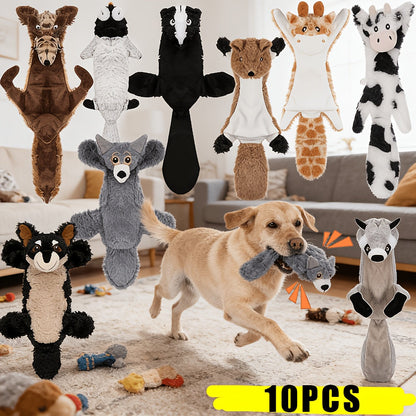 No Stuffing Dog Toys 10 Pack - Durable Crinkle Squeaky Plush Toys for Small Medium Large Dogs, Teething-Friendly for Aggressive Chewers, Interactive Boredom Busting Puppy Toys for Mental Stimulation, Random Patterns