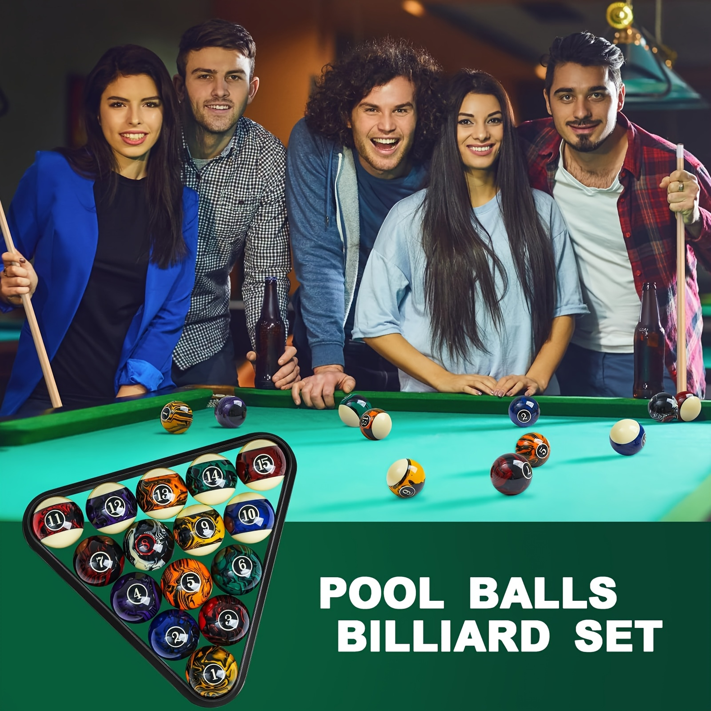 Pool Balls Billiard Set 20 Piece Complete Kit with 16 Fancy Billiard Balls 2 Diamond Pool Cue Sticks and 2 Ball Racks Full Billiard Table Accessories for Adults Men Home Office Bar Entertainment