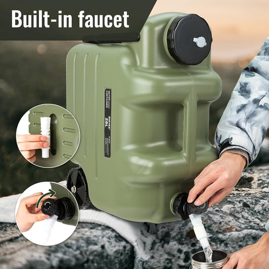 Portable Water Tank with Wheels 7.4 Gallon – Large Capacity Durable PE Square Water Container Jug for Camping, Hiking, Picnics & Outdoor Use – Khaki, Green, White, Black