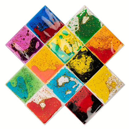 Liquid Tiles Vinyl Flexible Wall Stickers 12-Pack – Geometric Sensory Tiles for Wall & Floor Decor, Stress Relief Fidget Tiles, Square & Hexagon Shapes, 5.9 x 5.9 Inches Each