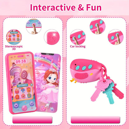 Pink Princess Play Purse Set for Girls – Pretend Makeup Handbag with Phone, Lipstick, Keys & Crossbody Bag, Safe No-Mess Toy, Birthday Christmas Gift for Girls Ages 3+