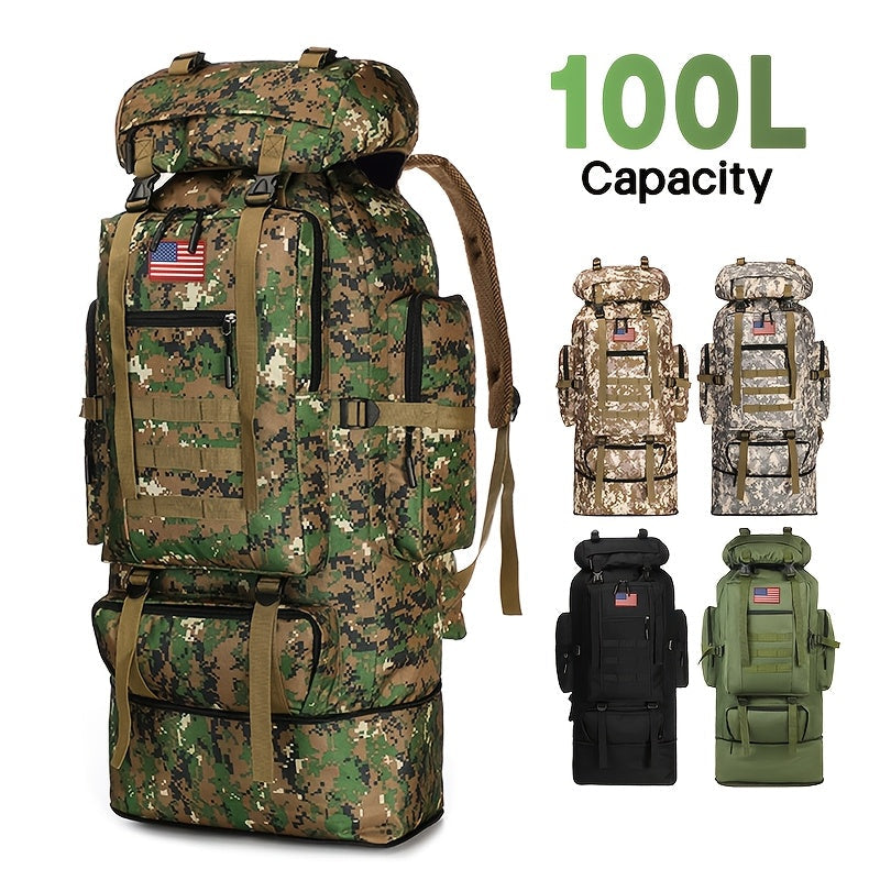 Tactical Backpack 100L Large Capacity Hiking Backpack Multiple Compartments Heavy Duty Ergonomic Straps for Camping Travel Trekking Backpacking Outdoor Adventures Jungle Green Black Army Green Gray Desert