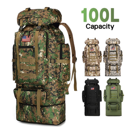Tactical Backpack 100L Large Capacity Hiking Backpack Multiple Compartments Heavy Duty Ergonomic Straps for Camping Travel Trekking Backpacking Outdoor Adventures Jungle Green Black Army Green Gray Desert