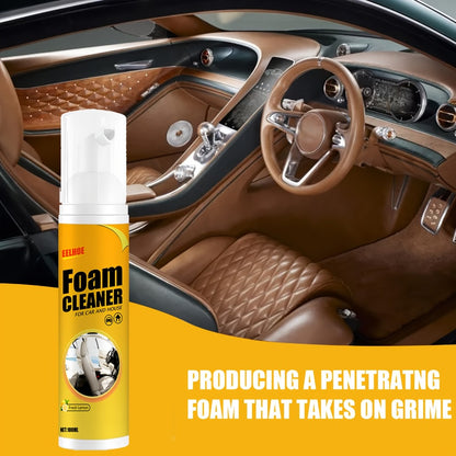 Car Interior Foam Cleaner Spray Kit 6.76oz | Multi-Surface Auto Detailing Cleaner for Dashboard Steering Wheel Seat Plastic Panel | Wash-Free Decontamination Foam with Sponge & Towel Set