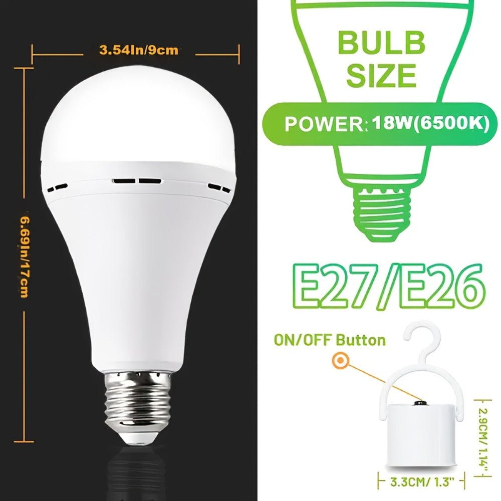 Rechargeable Emergency LED Light Bulb 12W 1100 Lumens 96W Equivalent with 800mAh Battery Backup – 6500K E26 E27 Base Non-Dimmable Auto-On Power Outage Bulb for Home Office Camping, 8-Pack